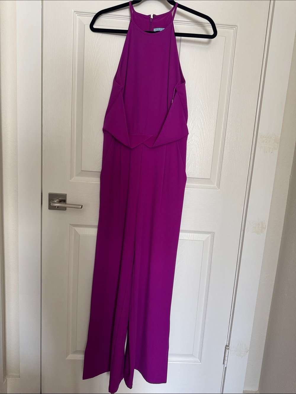 Lulu's Magenta Halter Wide-Leg Jumpsuit